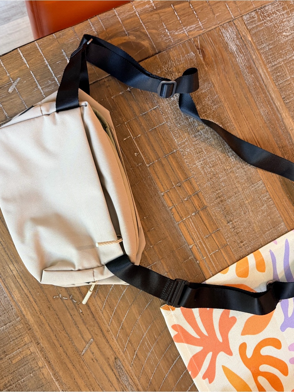 Cream Crossbody Belt Bag with Black Strap